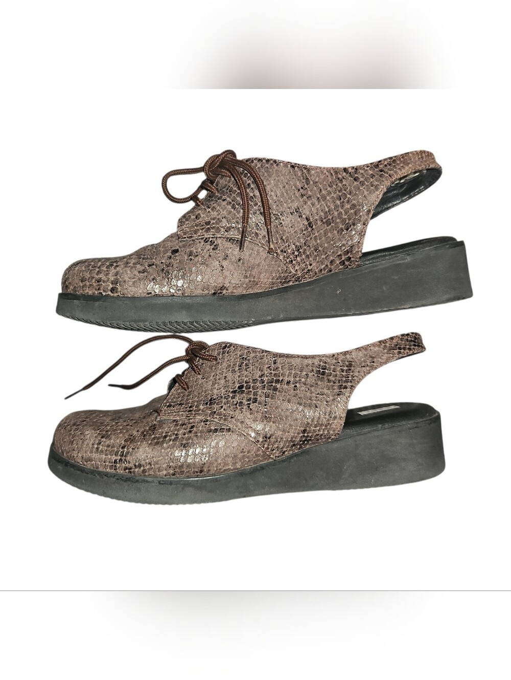 Brown Snake-Print Slingback Lace-Up Women’s Shoes